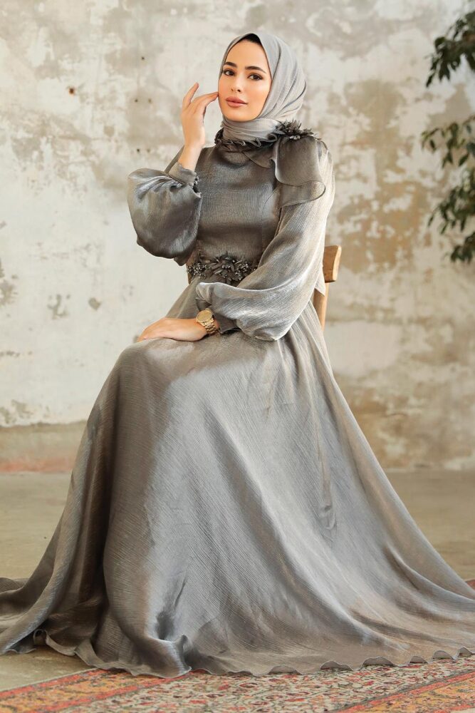 Neva Style - Elegant Grey Turkish Modest Bridesmaid Dress 22310GR - 4