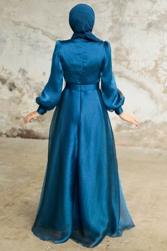 Neva Style - Elegant İndigo Blue Hijab Evening Dress 36831IM - 4