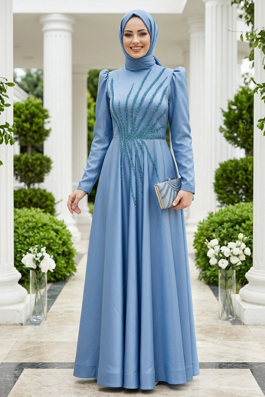 Neva Style - Elegant ndigo Blue Hijab Wedding Dress 2265IM - tesetturisland.com Neva Style - Elegant ndigo Blue Hijab Wedding Dress 2265IM - tesetturisland.com