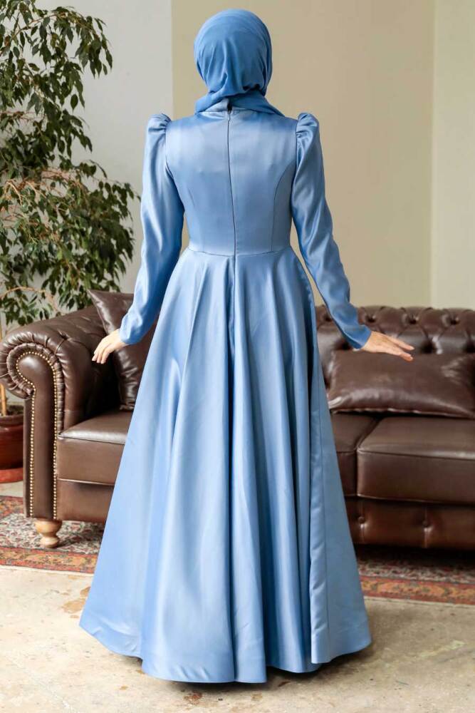 Neva Style - Elegant İndigo Blue Hijab Wedding Dress 2265IM - 4