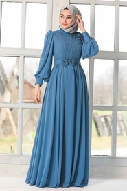 Neva Style - Elegant İndigo Blue Muslim Bridesmaid Dress 21951IM - Thumbnail