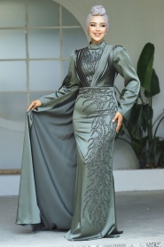 Neva Style - Elegant Khaki Hijab Evening Gown 23122HK - Thumbnail