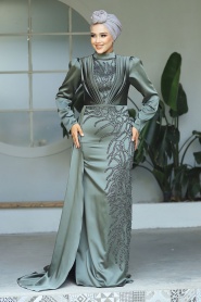 Elegant Khaki Hijab Evening Gown 23122HK - 2