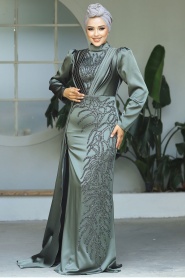 Neva Style - Elegant Khaki Hijab Evening Gown 23122HK - Thumbnail