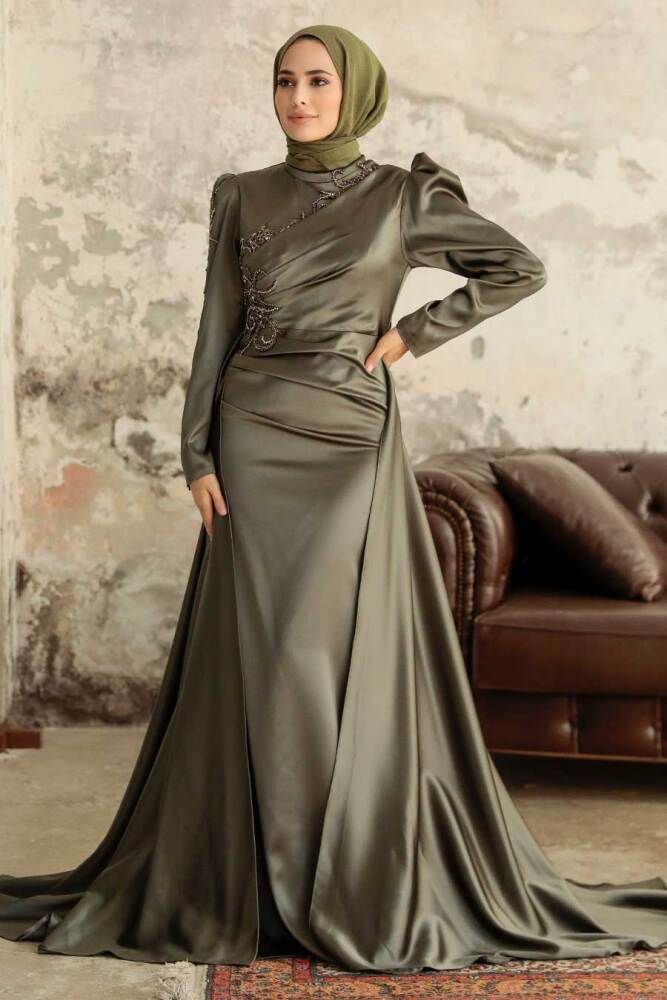 Neva Style - Elegant Khaki Modest Evening Gown 22881HK - 1