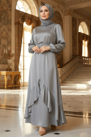Elegant Light Grey Muslim Fashion Evening Dress 4566AGR - 1