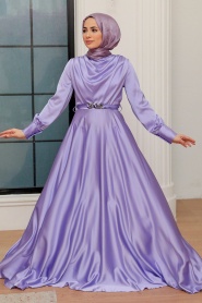 Neva Style - Elegant Light Lila Muslim Engagement Dress 3460ALILA - Thumbnail