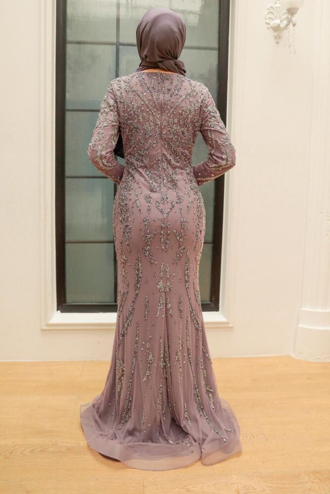Neva Style - Elegant Lila Islamic Long Sleeve Dress 931LILA - 3