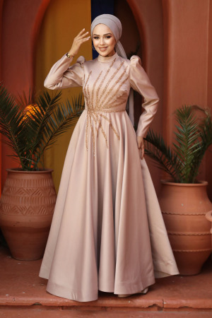 Neva Style - Elegant Mink Hijab Wedding Dress 2265V - 2