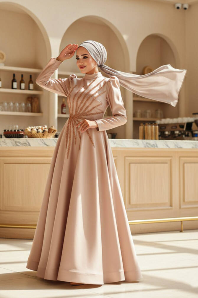 Neva Style - Elegant Mink Hijab Wedding Dress 2265V - 1