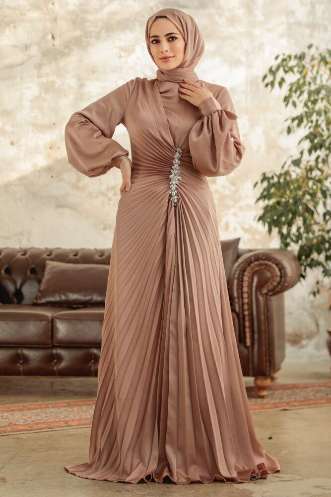 Elegant Mink Islamic Bridesmaid Dress 3933V - 1