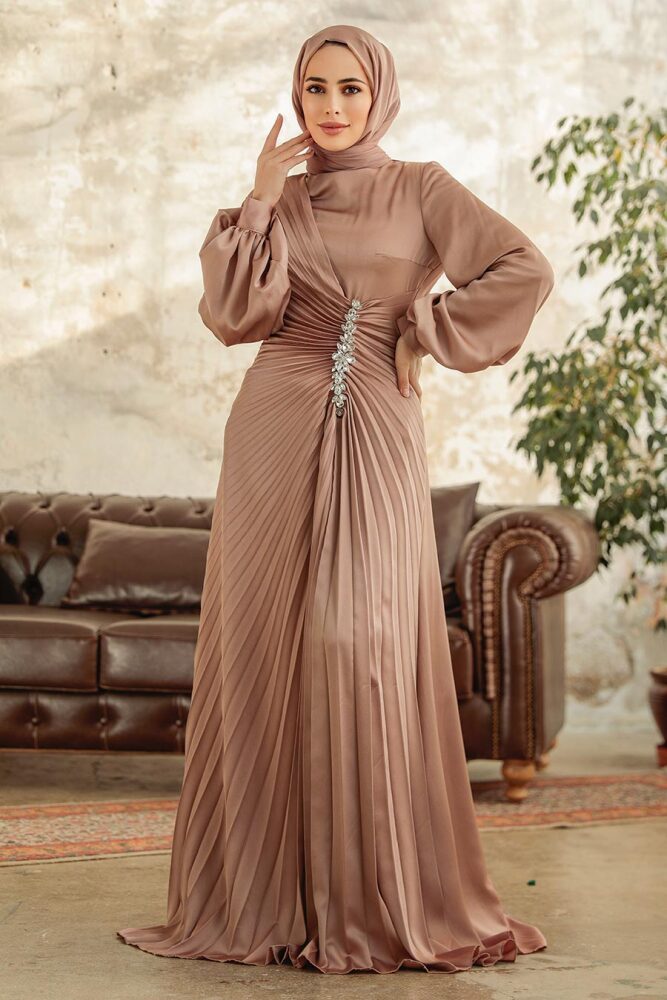 Elegant Mink Islamic Bridesmaid Dress 3933V - 3
