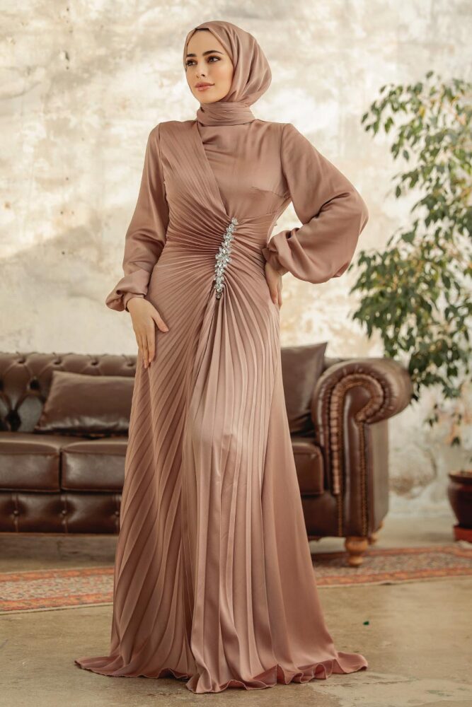 Elegant Mink Islamic Bridesmaid Dress 3933V - 2