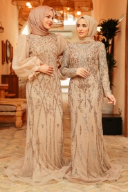 Neva Style - Elegant Mink Islamic Long Sleeve Dress 931V - Thumbnail