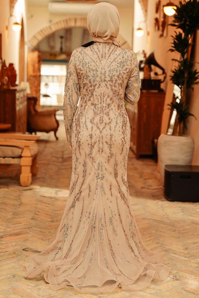 Neva Style - Elegant Mink Islamic Long Sleeve Dress 931V - 7