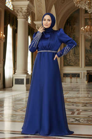 Neva Style - Elegant Navy Blue Muslim Engagement Dress 25854L - 1