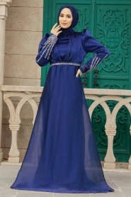 Neva Style - Elegant Navy Blue Muslim Engagement Dress 25854L - Thumbnail
