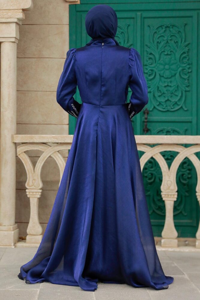 Neva Style - Elegant Navy Blue Muslim Engagement Dress 25854L - 3