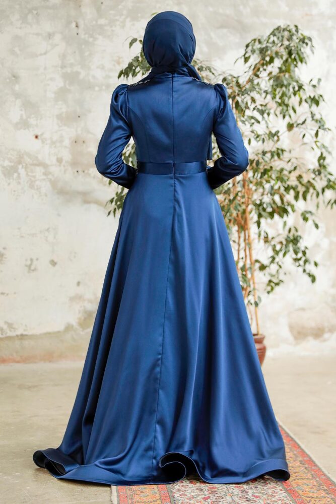 Neva Style - Elegant Navy Blue Modest Islamic Clothing Evening Dress 22221L - 3