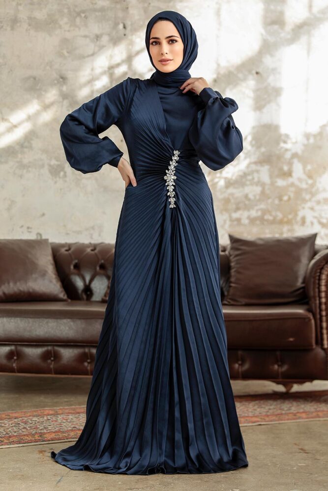 Elegant Navy Blue Islamic Bridesmaid Dress 3933L - 3