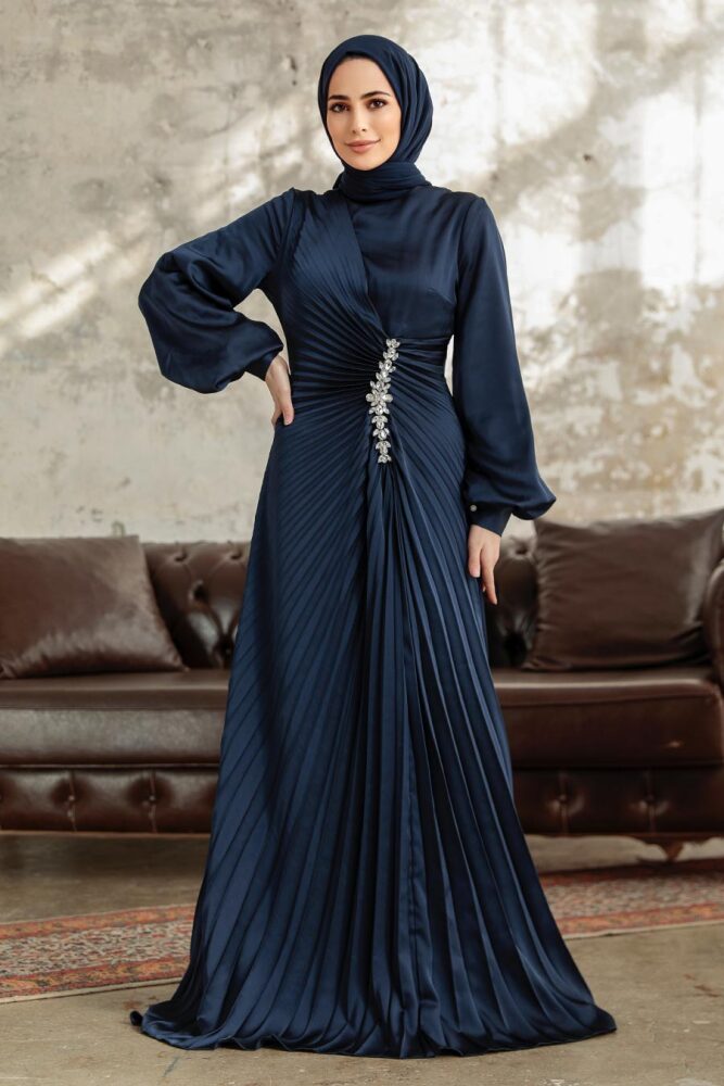 Elegant Navy Blue Islamic Bridesmaid Dress 3933L - 1