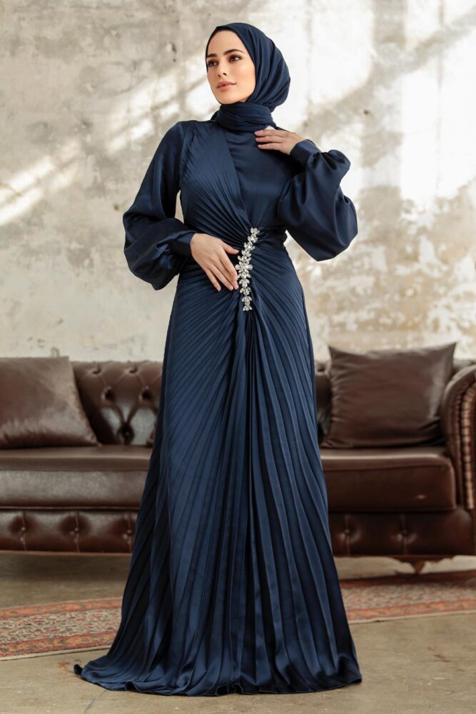 Elegant Navy Blue Islamic Bridesmaid Dress 3933L - 2