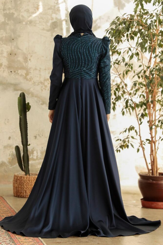 Neva Style - Elegant Navy Blue Islamic Clothing Evening Gown 22924L - 4