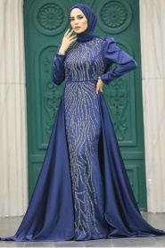 Neva Style - Elegant Navy Blue Islamic Wedding Gown 22990L - Thumbnail