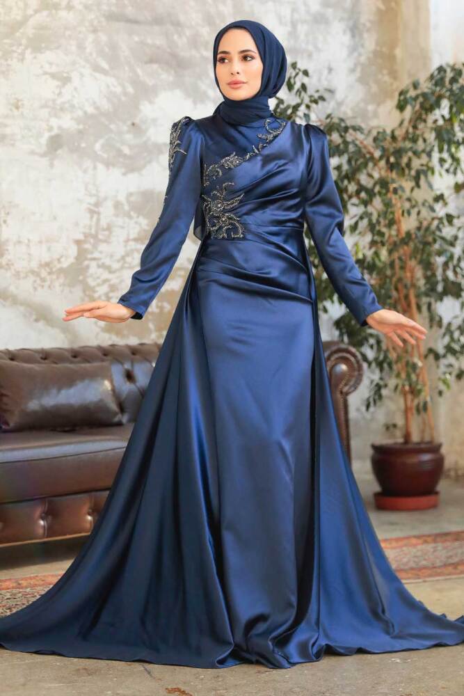 Neva Style - Elegant Navy Blue Modest Evening Gown 22881L - 3