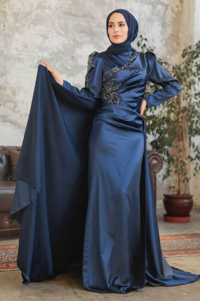 Neva Style - Elegant Navy Blue Modest Evening Gown 22881L - 2