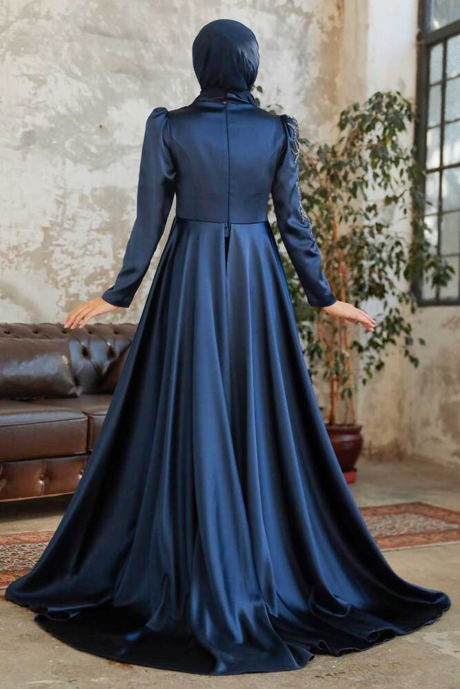 Neva Style - Elegant Navy Blue Modest Evening Gown 22881L - 4