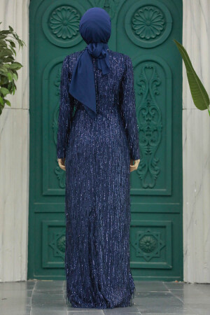 Elegant Navy Blue Modest Islamic Clothing Prom Dress 2314L - 4
