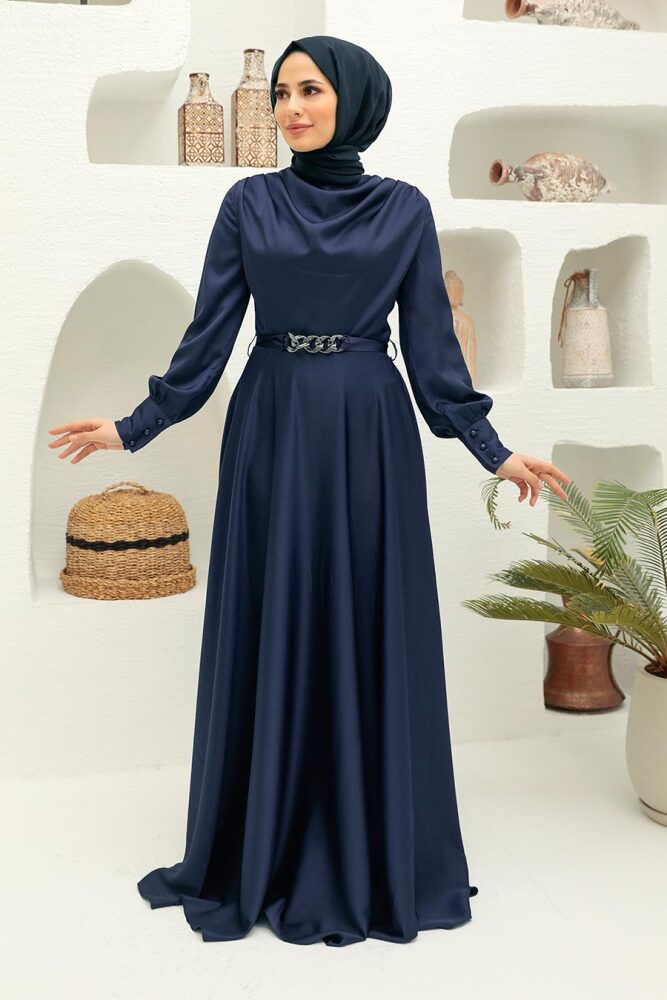 Neva Style - Elegant Navy Blue Muslim Engagement Dress 3460L - 1