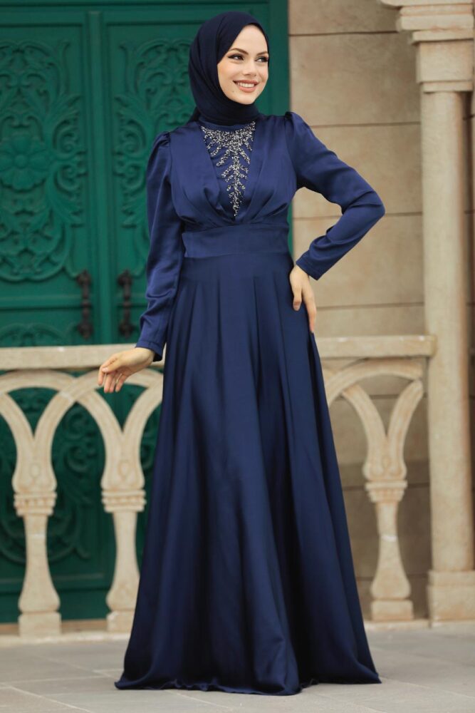 Elegant Navy Blue Muslim Engagement Dress 39011L - 1