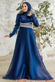 Neva Style - Elegant Navy Blue Muslim Fashion Wedding Dress 3812L - Thumbnail