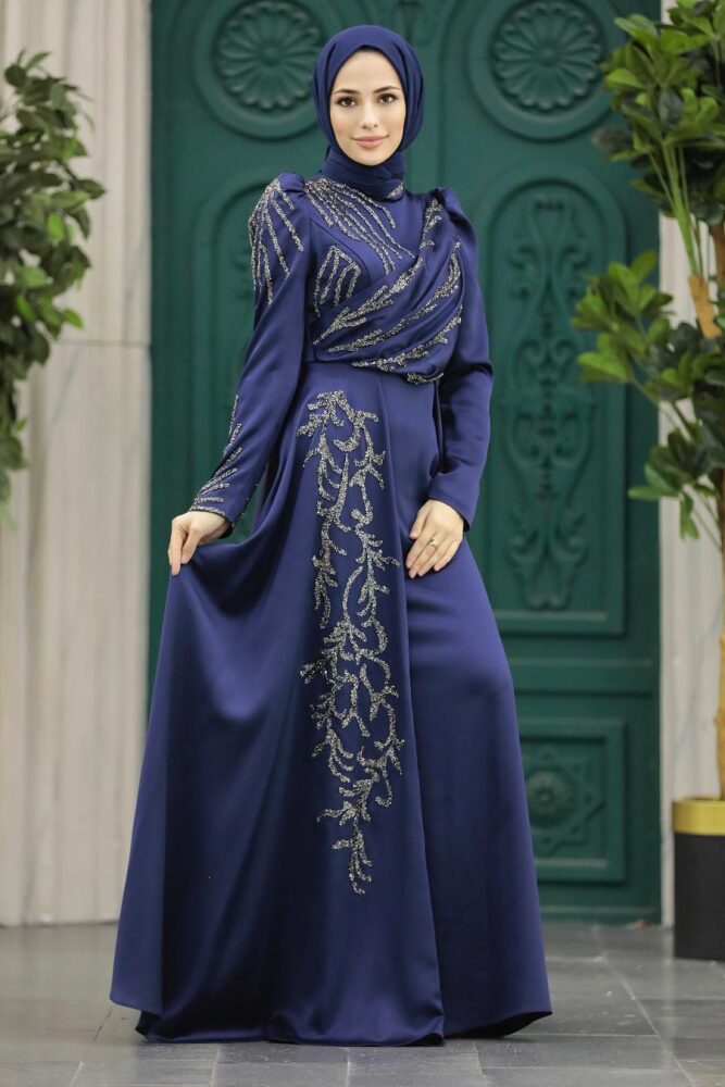 Elegant Navy Blue Muslim Fashion Wedding Dress 40641L - 1