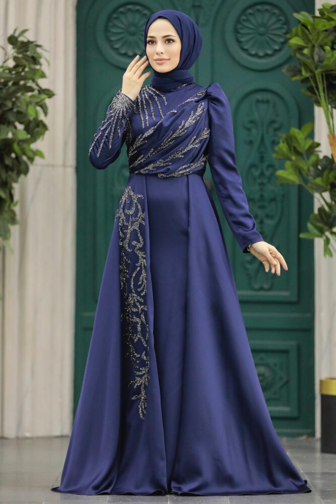 Elegant Navy Blue Muslim Fashion Wedding Dress 40641L - 3