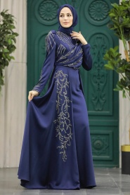 Neva Style - Elegant Navy Blue Muslim Fashion Wedding Dress 40641L - Thumbnail