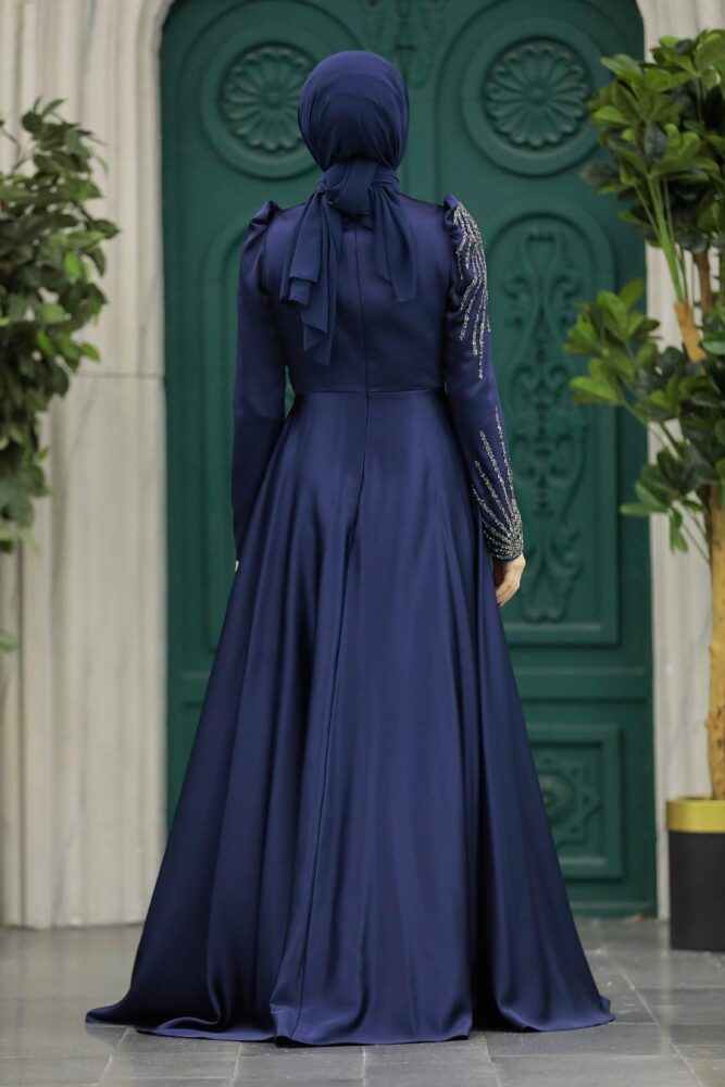 Elegant Navy Blue Muslim Fashion Wedding Dress 40641L - 5