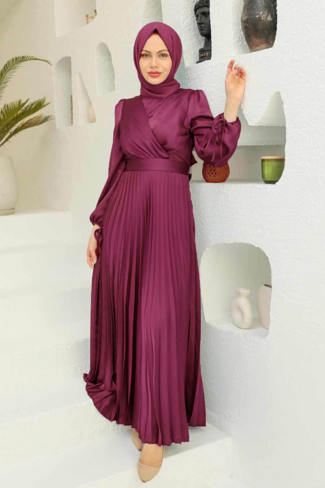 Elegant Plum Color Islamic Clothing Wedding Dress 3452MU - 1