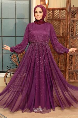 Neva Style - Elegant Plum Color Muslim Fashion Evening Dress 20951MU - 2