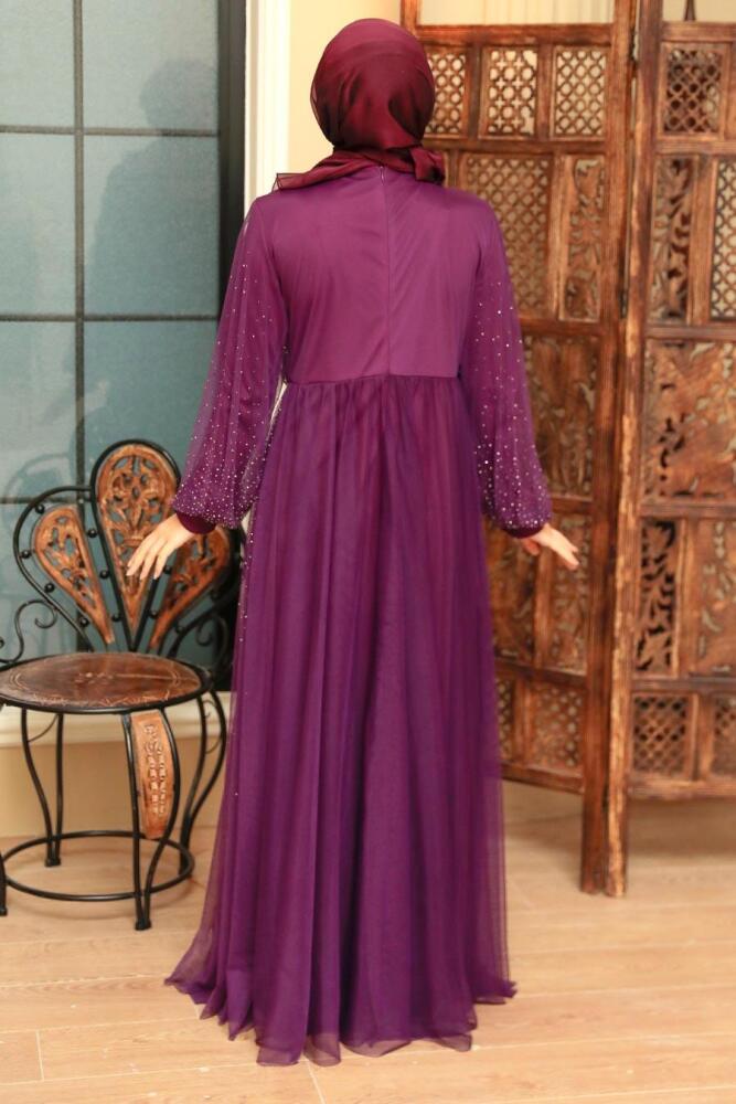 Neva Style - Elegant Plum Color Muslim Fashion Evening Dress 20951MU - 4