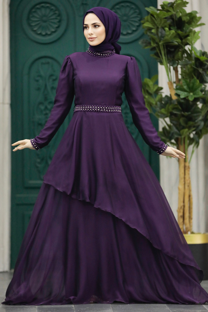 Elegant Plum Color Muslim Fashion Evening Dress 22223MU - 2