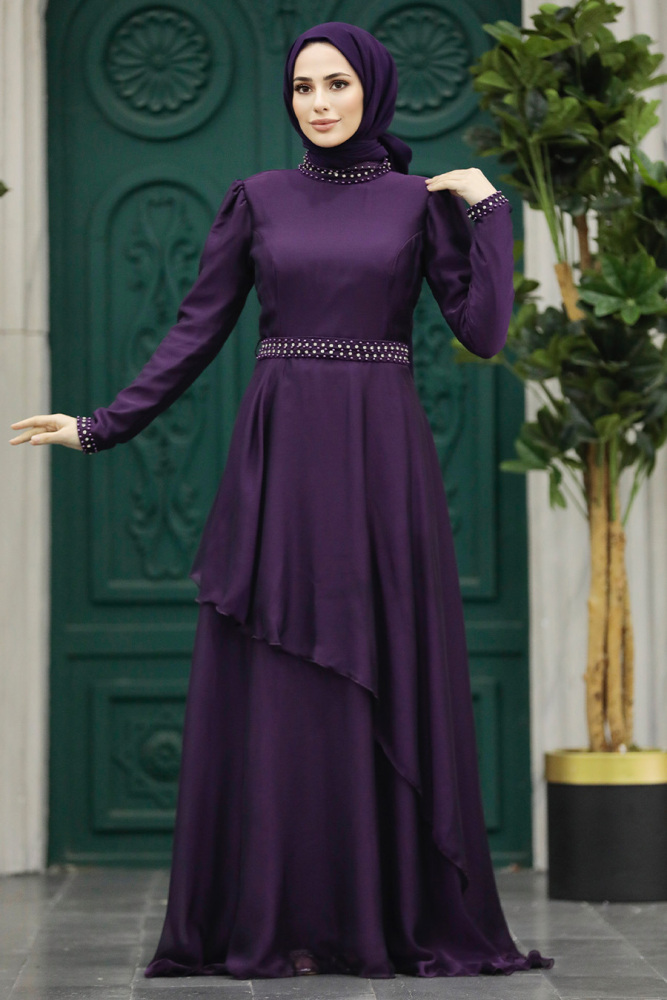 Elegant Plum Color Muslim Fashion Evening Dress 22223MU - 1