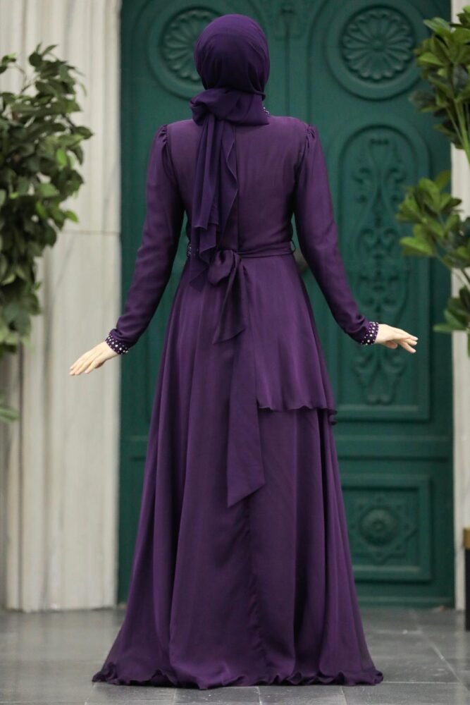 Elegant Plum Color Muslim Fashion Evening Dress 22223MU - 4