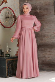 Neva Style - Elegant Powder Pink Islamic Clothing Evening Gown 5215PD - Thumbnail