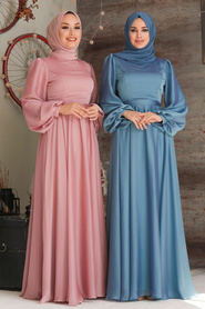 Neva Style - Elegant Powder Pink Islamic Clothing Evening Gown 5215PD - Thumbnail