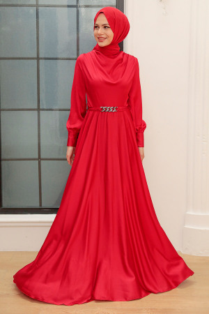 Neva Style - Elegant Red Hijab Muslim Engagement Dress 3460K - Thumbnail