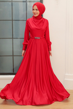 Neva Style - Elegant Red Hijab Muslim Engagement Dress 3460K - Thumbnail