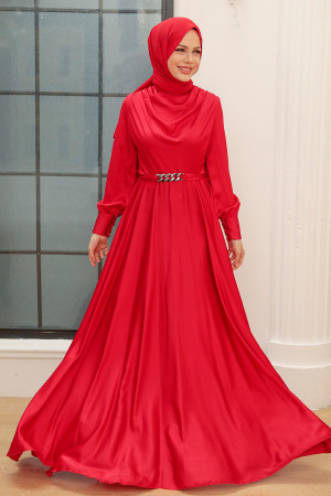 Neva Style - Elegant Red Hijab Muslim Engagement Dress 3460K - Thumbnail